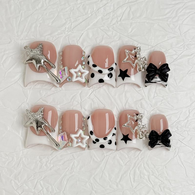 Nailluna |Twin Set Offer Collection | 2 Designs | Uniqueflared Shape |Handmade Press Ons | Cute, Thick, Durable Nail Art Gift Set | Sparkly Studded Rhinestone | Spakly Rhinestones
