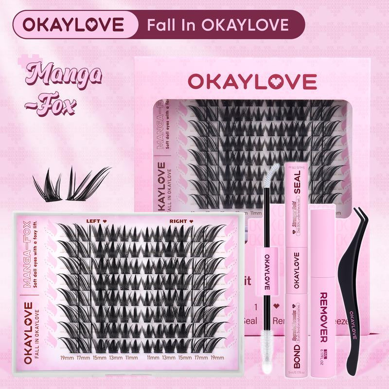 OKAYLOVE Bunny | Bunny Lite Lash Clusters Kit Mang Lash Extension Kit Lightweight Eyelashes Clusters with Waterproof Long-Lasting Lash Bond and Seal,Tweezers and Remover for DIY Eyelash at Home Easily, Natural Makeup Girl Gifts
