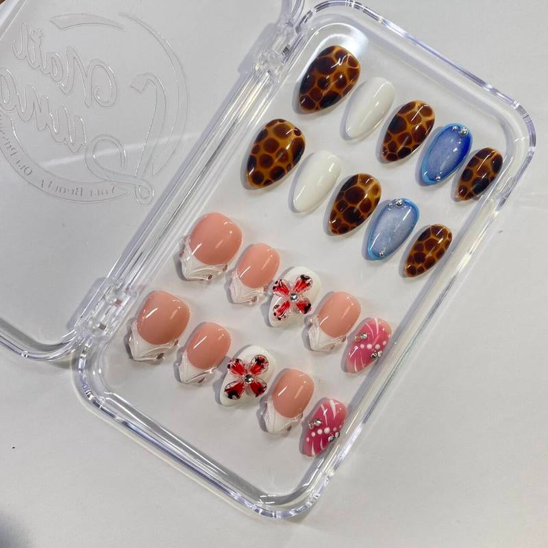 Nailluna |Twin Set Offer Collection | 2 Designs | Uniqueflared Shape |Handmade Press Ons | Cute, Thick, Durable Nail Art Gift Set | Sparkly Studded Rhinestone | Spakly Rhinestones