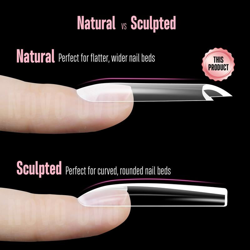 NOVO OVO XXL Square Nail Tips with Sharp Point & Moon Curve，Extra Thick False Nails Press On, Matte Full Cover Soft Gel Extension Fake Nail Acrylic Kit French Tip X 15 Size 180Pcs【No GLUE ,TOP COATAND LAMP INCLUDED】