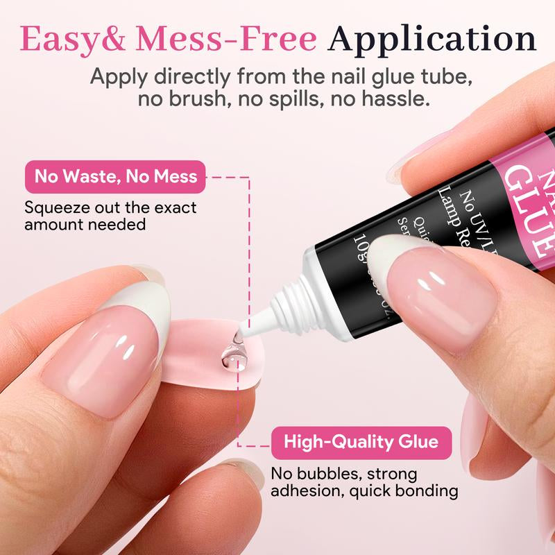 No-Lamp Nail Glue & Remover Set for Press Ons, 10Ml Quick Dry 28 Days Super Strong Hold Glue on Nails, 10G Gentle Easy Removal with Tools Set for Beginner DIY Home, Not for Gel Polish Base Coat Holiday Haul